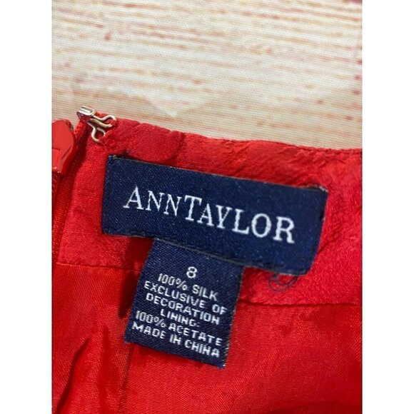 Ann Taylor Women's Red Silk Beaded Cocktail Dress - 8 - Picture 9 of 13